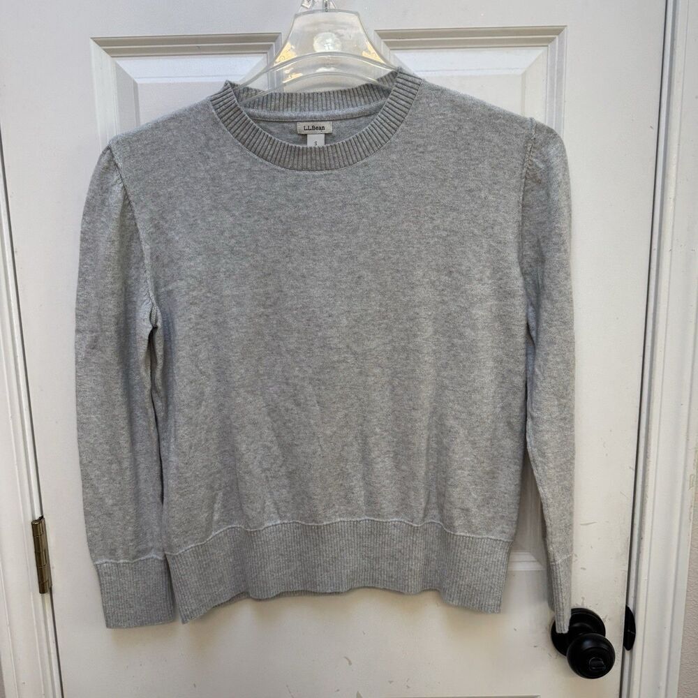LL Bean Sweater Womens Small Grey Cashmere Cotton Long Sleeve Crew Neck Knit